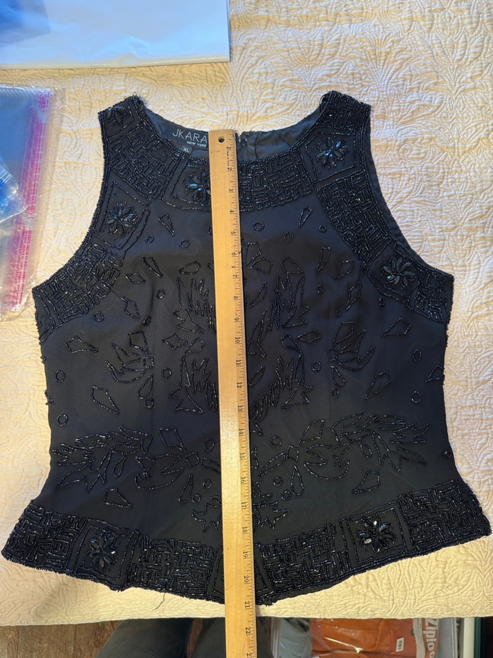 J Kara Black Beaded Sleeveless beaded Evening Top - Picture 10 of 11